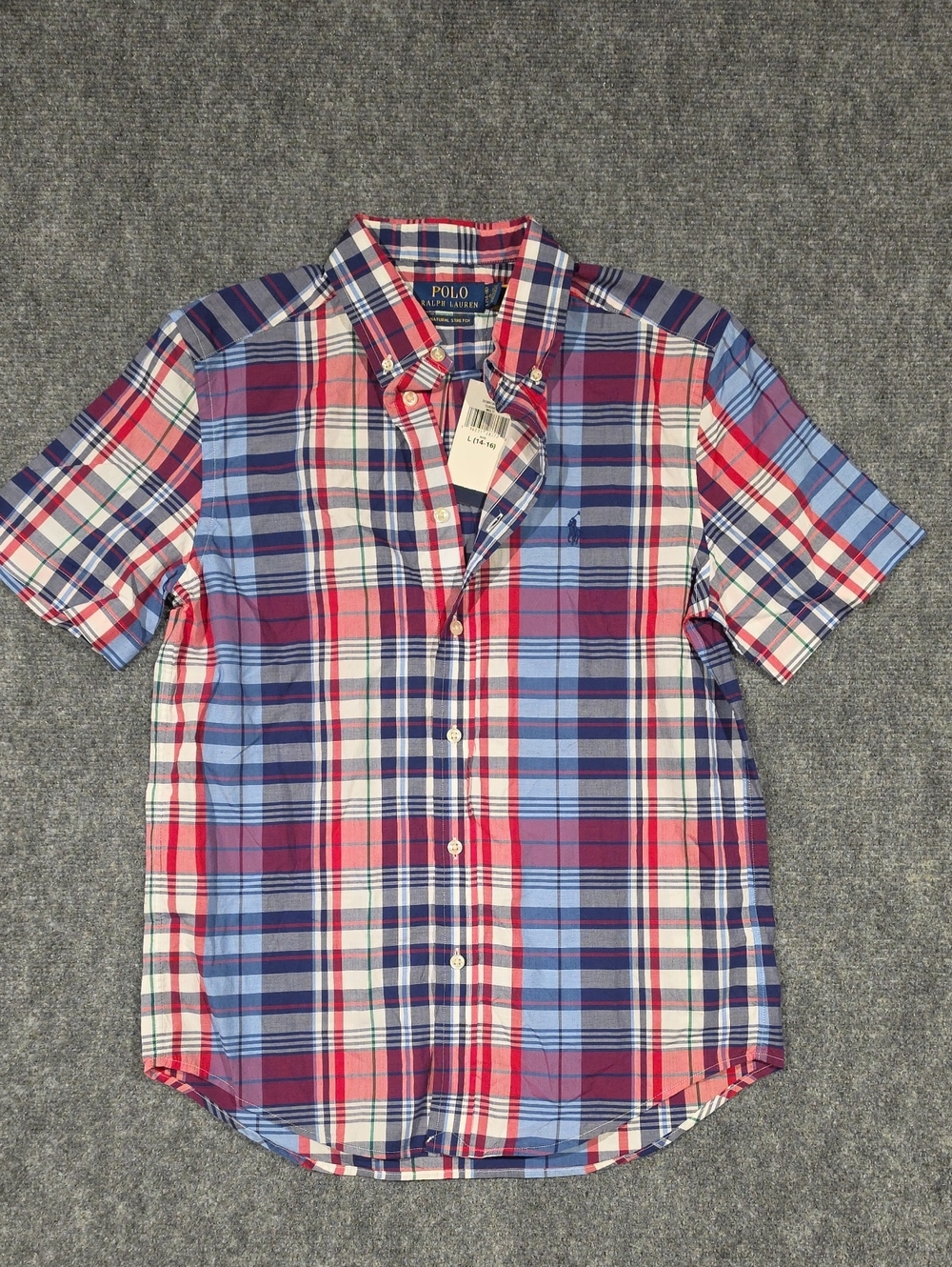 Polo by Ralph Lauren Red, Blue & White Plaid Short-Sleeve Button-Down